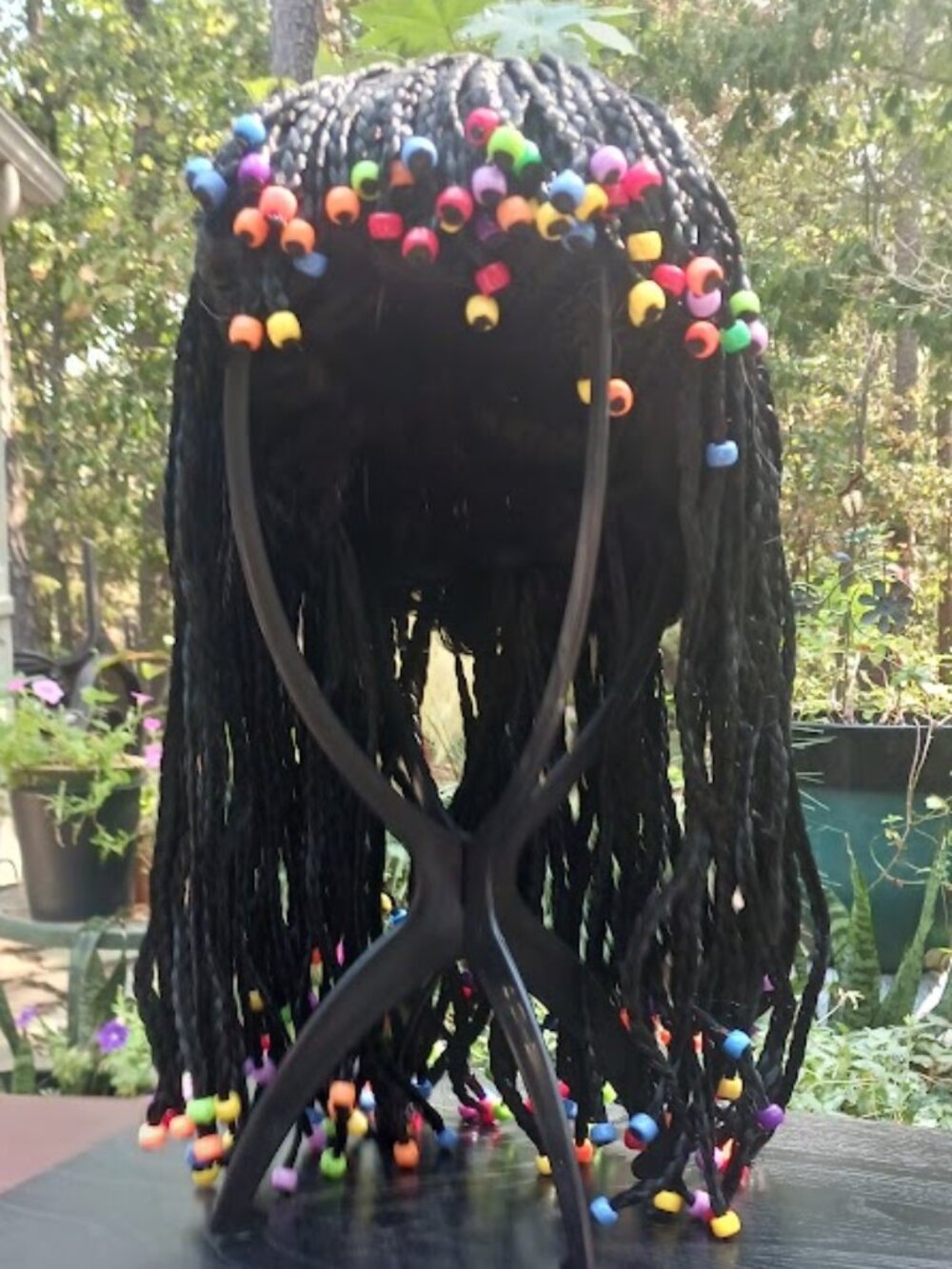 Black Braided Costume Wig Colorful Beads Unisex-Retro-Hippy-Egyptian Queen